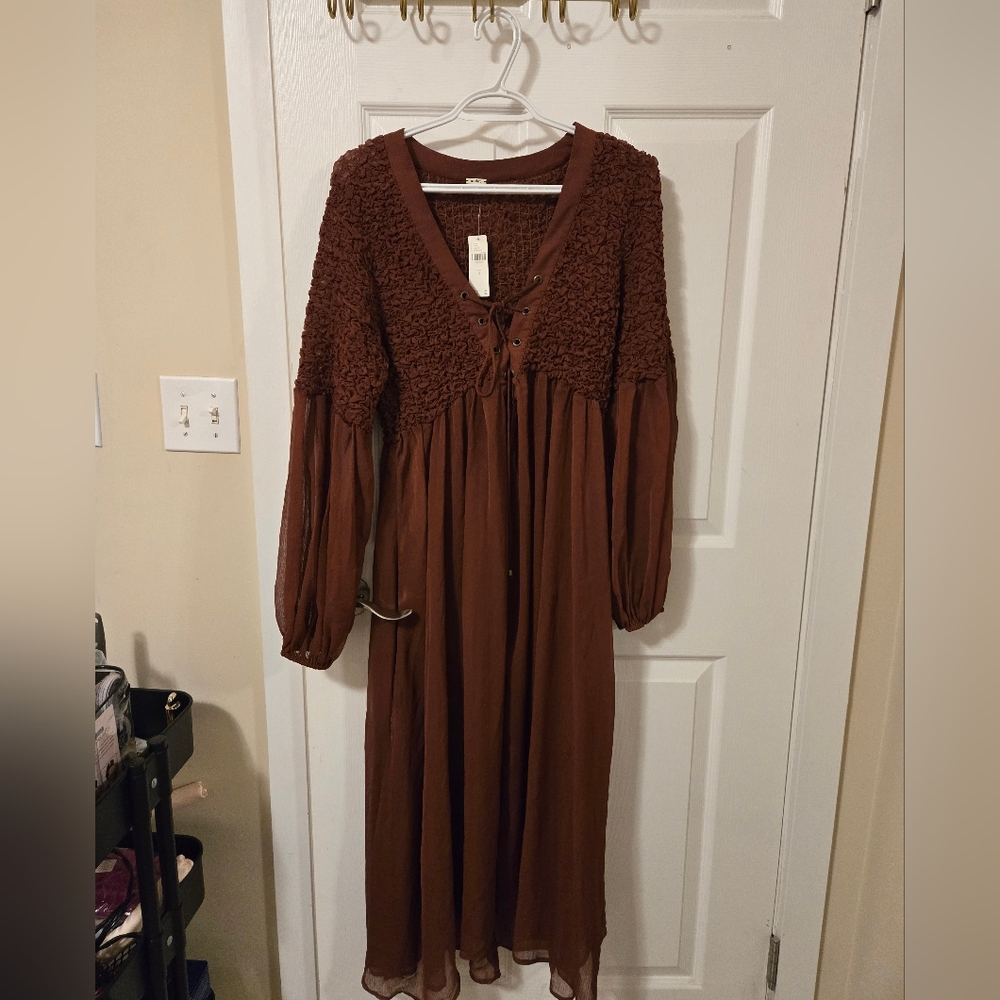 Anthropologie Brown Long Sleeve Dress